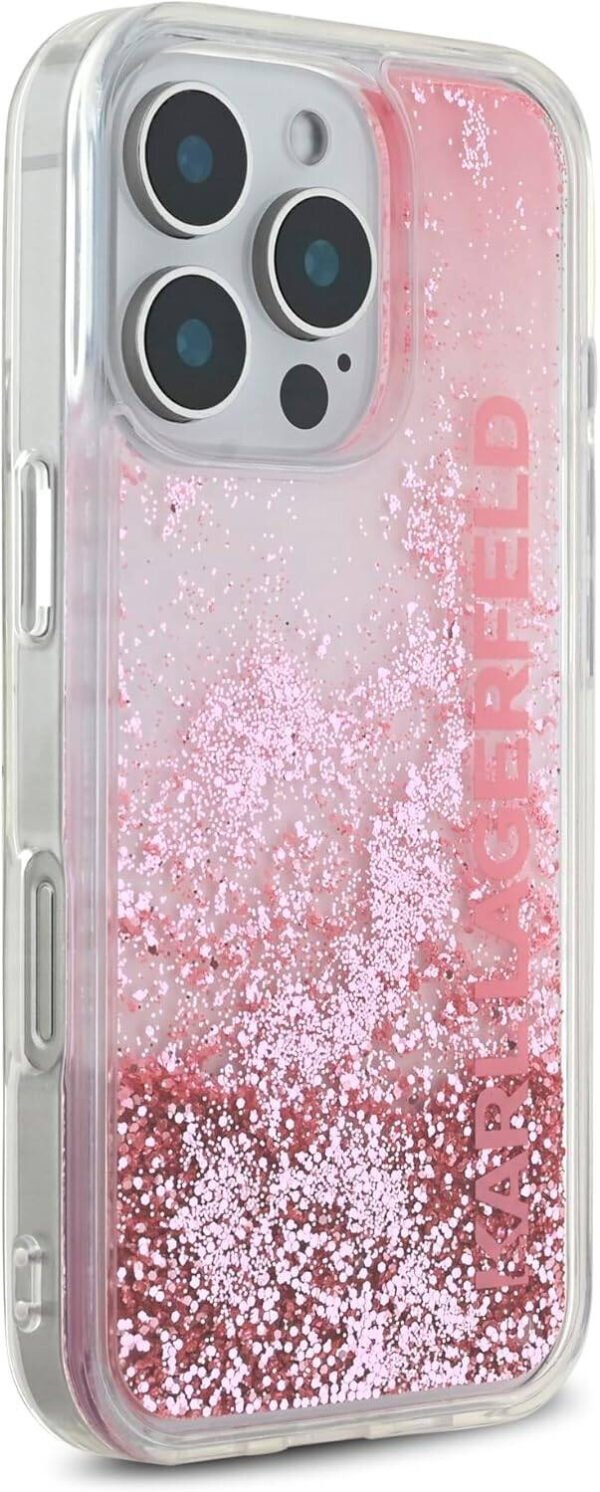 KARL LIQUID GLITTER GRADIENT HARD CASE IP 16 PRO PINK