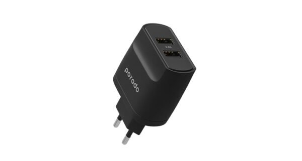 PORODO BLUE DUAL PORT WALL CHARGING 2.4A 12W EU – BLACK