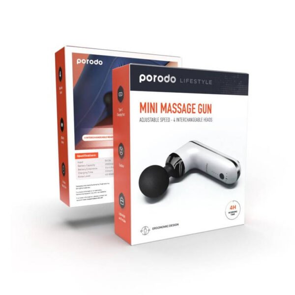 LIFESTYLE MINI MASSAGER GUN WITH 4 HEAD – WHITE
